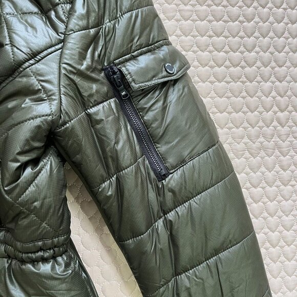 NWT Michael Kors Quilted Women Long Puffer Coat w/ Fur Hoodie Olive Size 1X - Picture 9 of 15